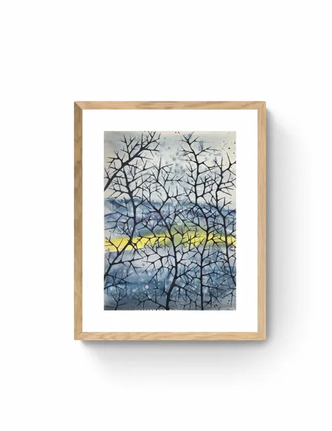 Delicate Black Tree Branches with Silver Glow