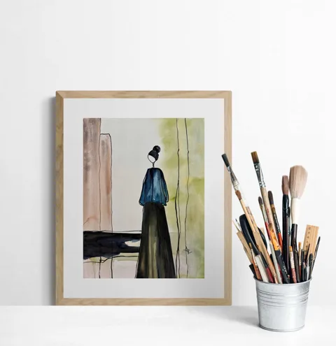 Indigo Blue Olive Green Human Figure
