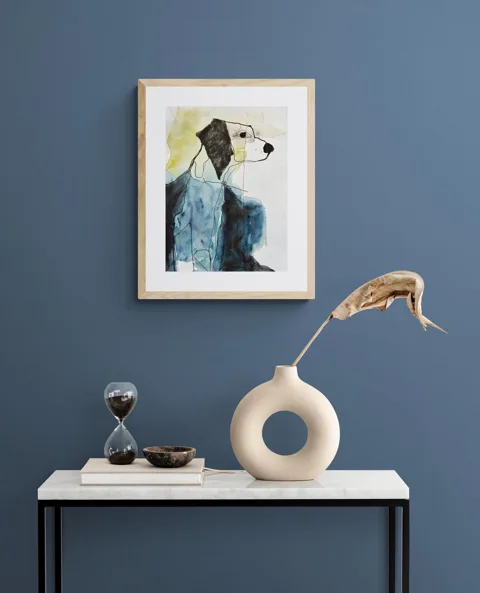 Border Collie Dog Portrait Deep Blue Gold
