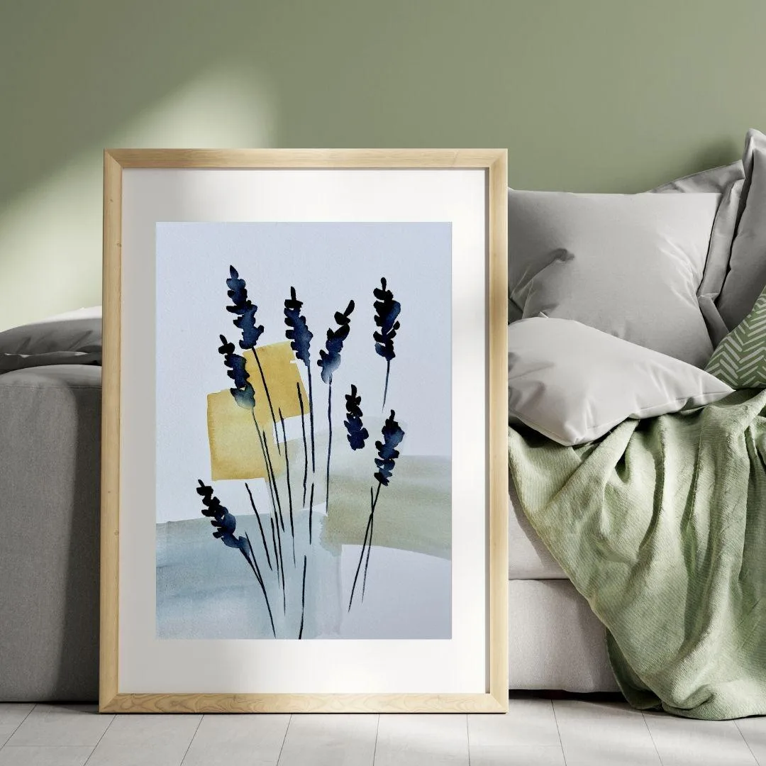 Indigo Lavender Stalks Abstract Ochre