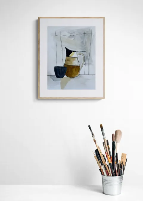 Minimalist Ceramic Pitcher and Cup Still Life