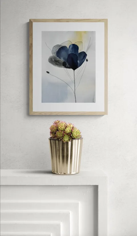 Deep Blue Charcoal Abstract Flower