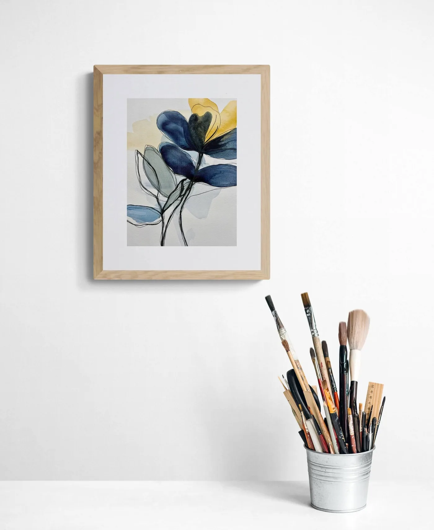 Navy Blue and Yellow Abstract Flower