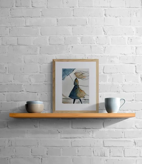 Abstract Watercolor Woman with Umbrella