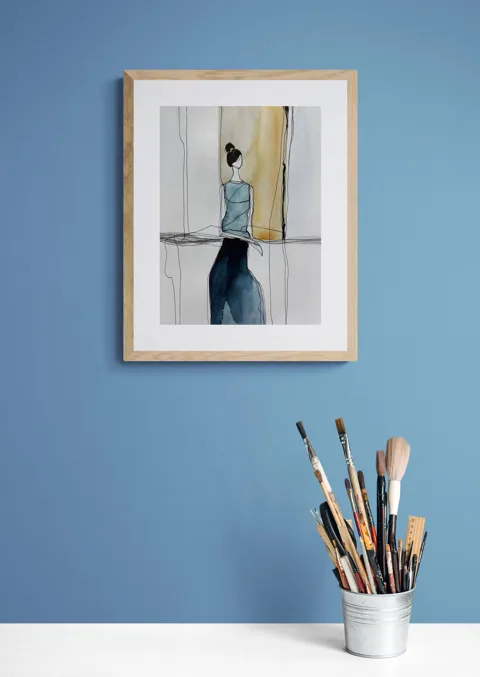 Woman Standing By Window Blue Teal