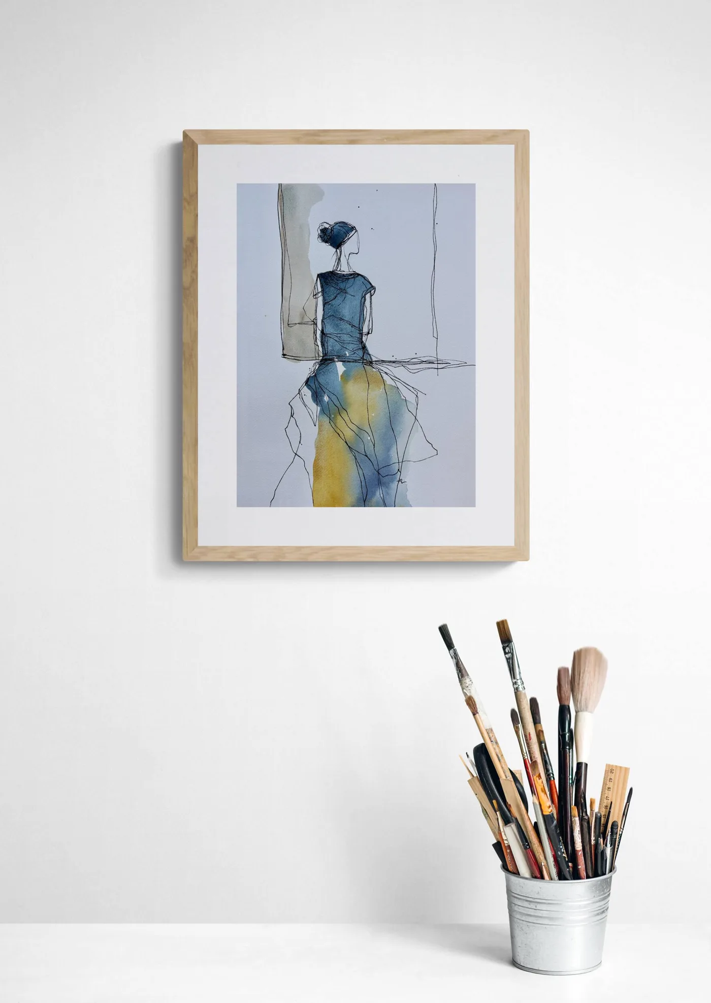 Minimalist Female Figure Deep Blue Olive