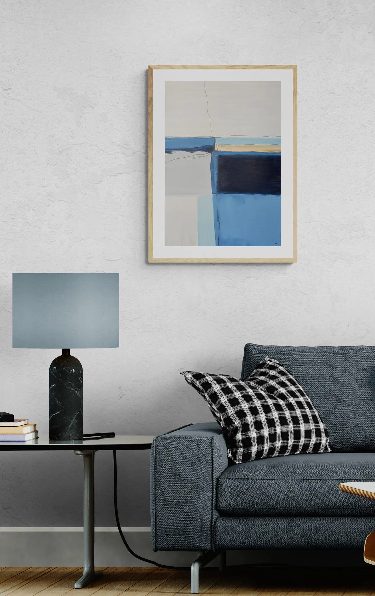 Blue and Beige Minimalist Geometric Art