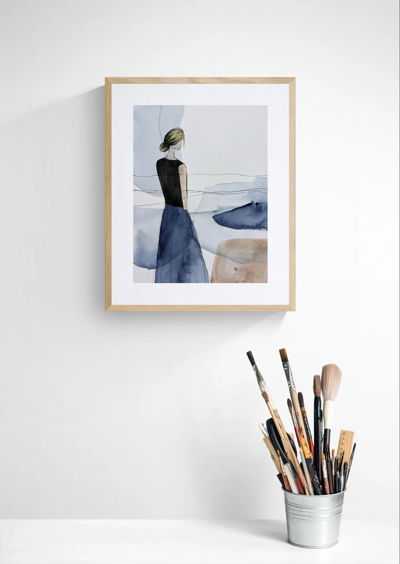 Solitary Woman by Tranquil Shoreline