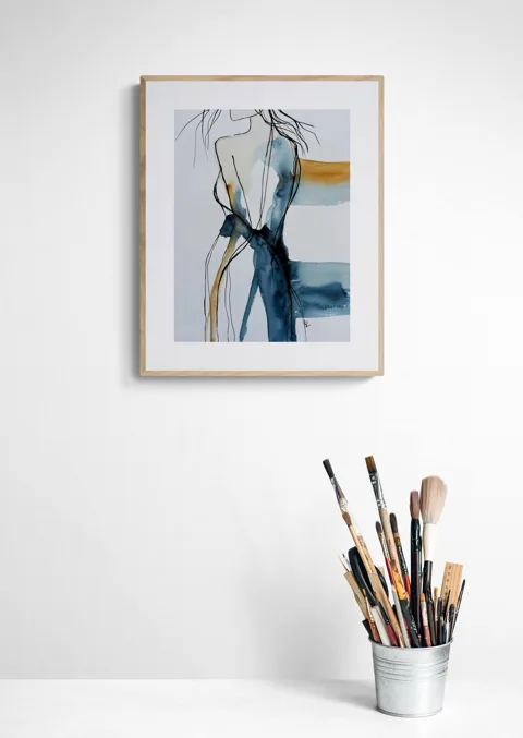 Abstract Female Figure in Blue and Ochre