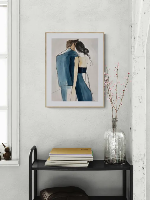 Romantic Couple in Blue Silhouette
