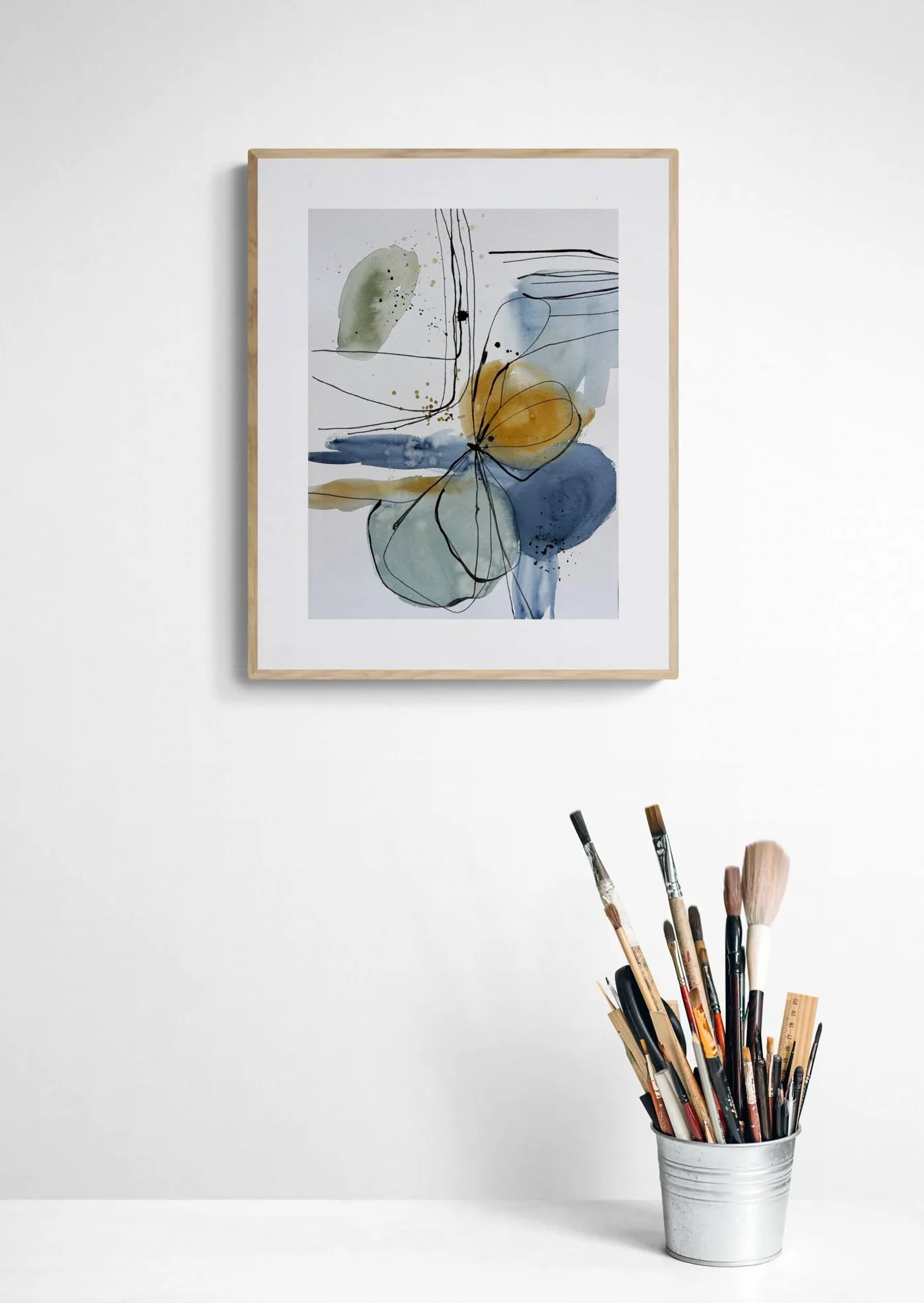 Dusty Blue and Sage Abstract Botanical Floral