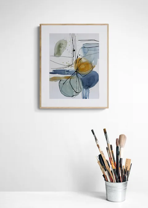Dusty Blue and Sage Abstract Botanical Floral