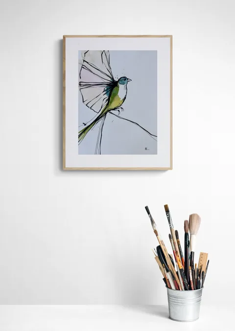 Bird in Flight with Ink Lines