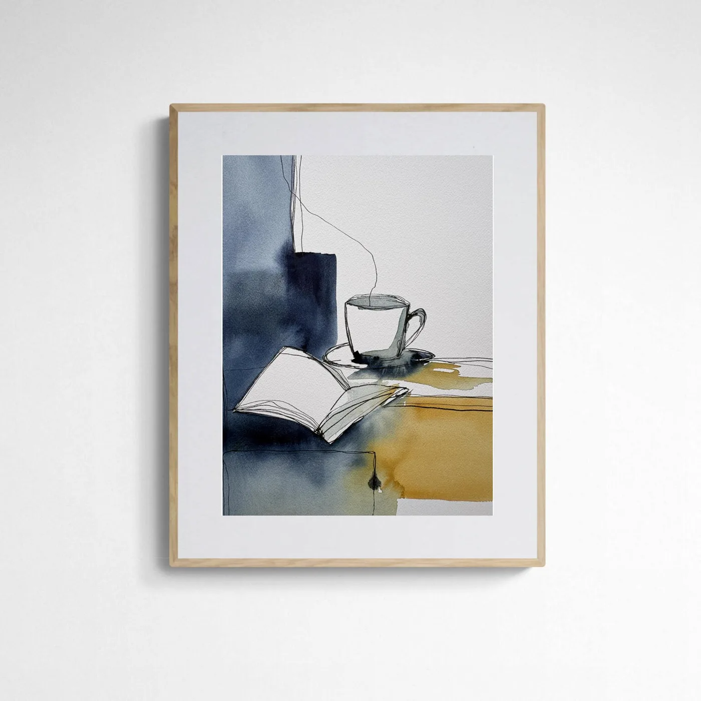 Coffee Cup and Open Book in Blue