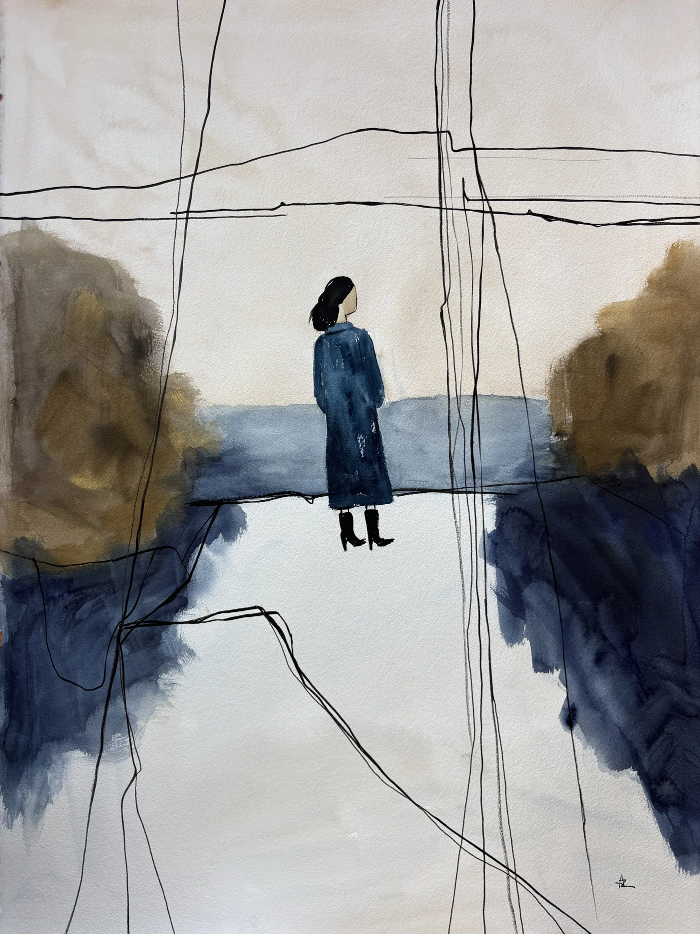 Woman Gazing at the Sea Indigo Ochre