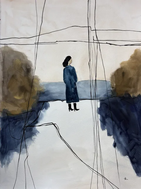 Woman Gazing at the Sea Indigo Ochre