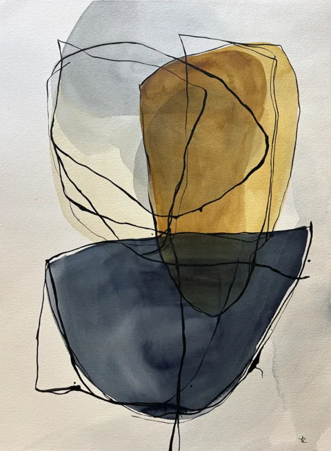 Abstract Shapes Ochre Navy