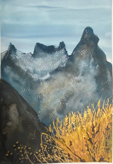 Blue snowy mountains